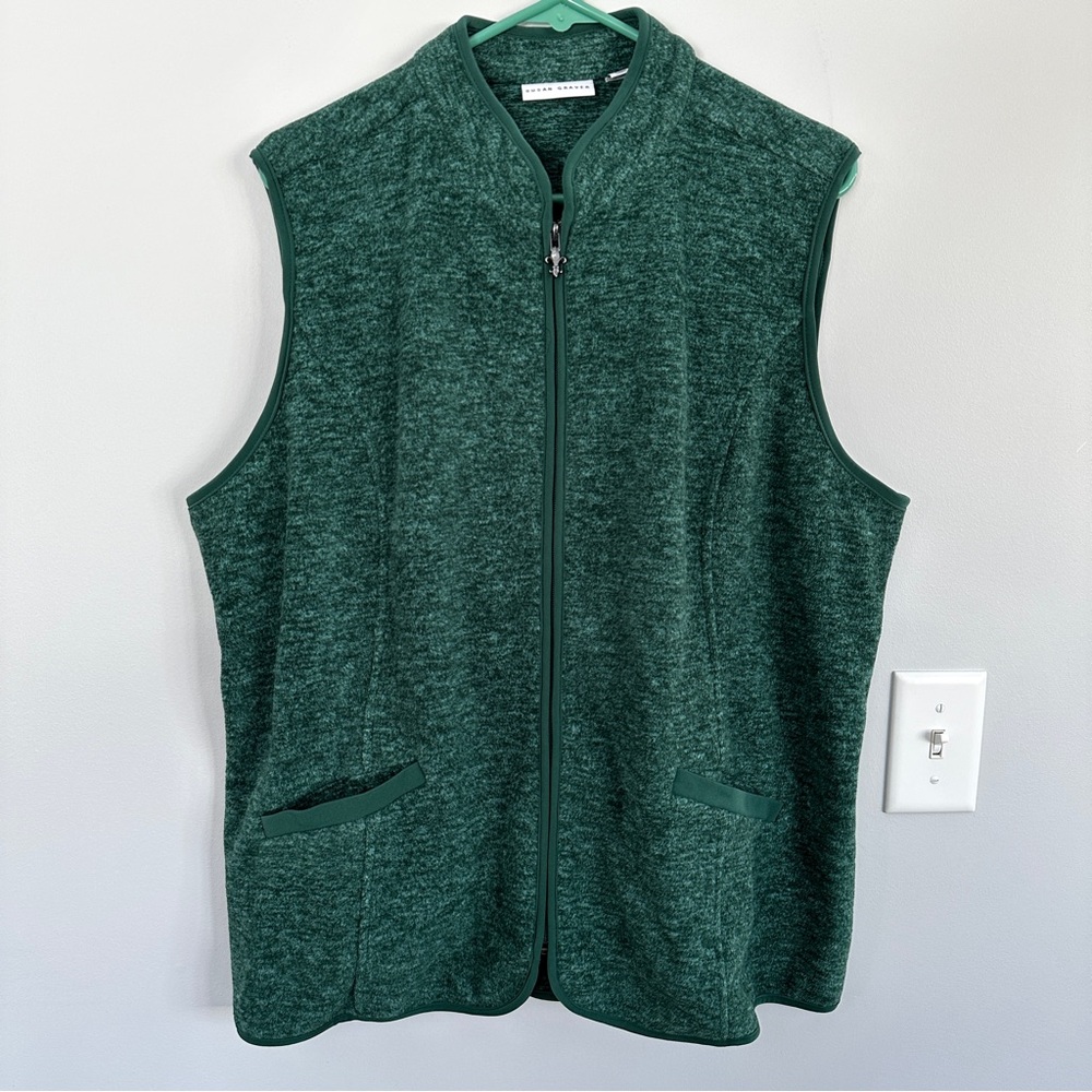 Susan Graver Melange Fleece Zip Front Vest w/ Solid Trim, Size XL